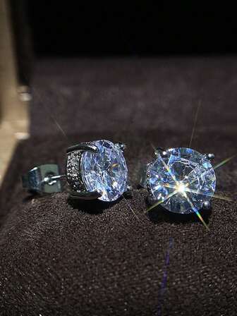 1 对圣诞简约创意优雅女士圆形锆石耳钉，经典优雅百搭女士耳环，适合日常、派对、节日佩戴