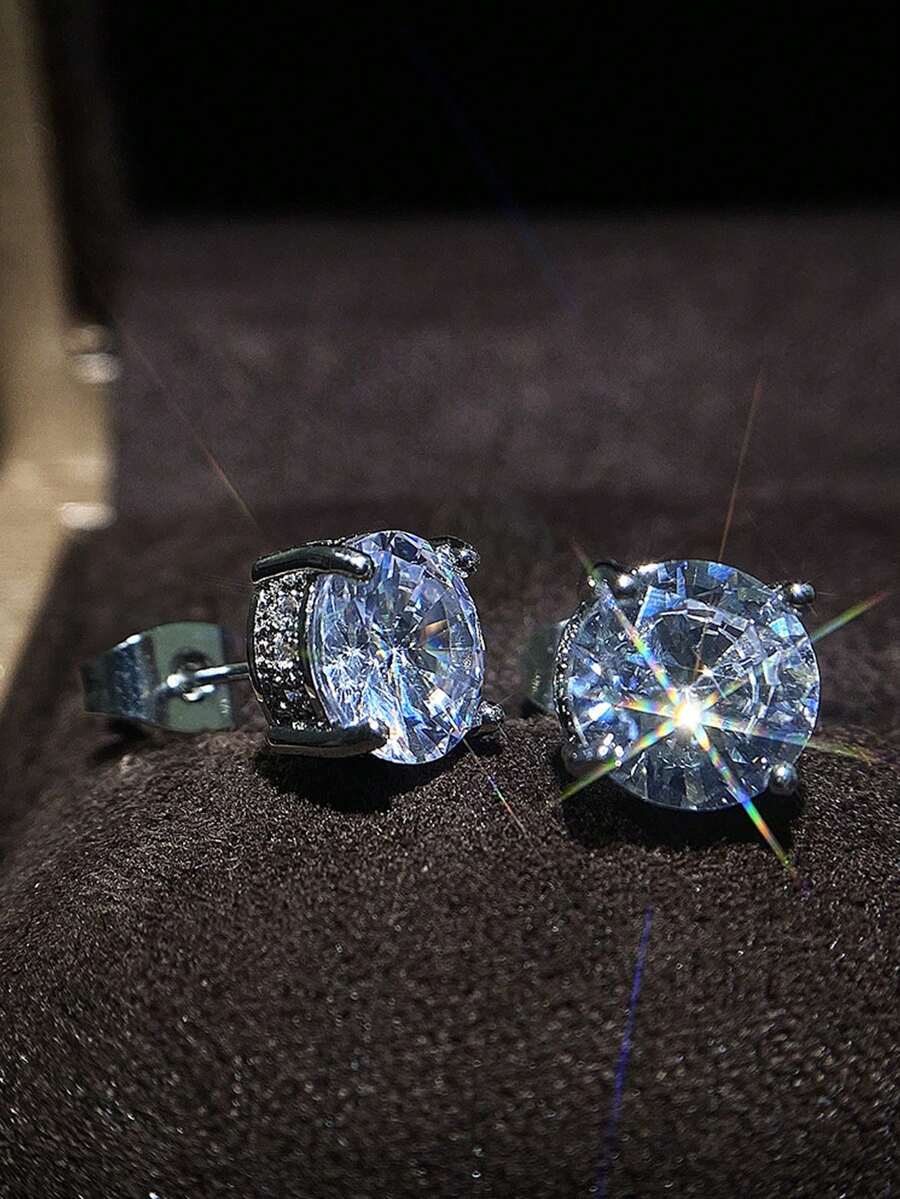 1 par de pendientes de tuerca redondos de circonita elegantes y creativos de estilo minimalista navideño para mujeres, pendientes elegantes y versátiles adecuados para uso diario, fiestas y días festivos