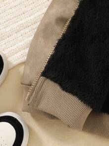 Boys' Fashionable Comfortable Thermal Lined Hooded Long Sleeve PU Jacket Outerwear, Young Boy Autumn/Winter New Windproof Versatile Motorcycle Bomber Jacket