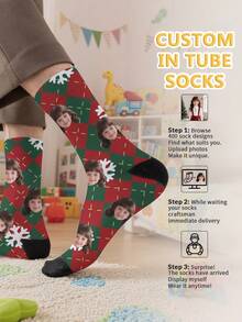 1 Pair Of Customized Face Children's Mid Tube Socks, Put Any Face On Socks,Boy And Girl, Personalized Socks For With Photos, Interesting Customized Picture Pairs With Medium To Long Socks, Suitable For Valentine's Day, Birthdays, Gift Giving, And Other Occasions,Personalized, Fun