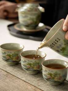1/2/4/6件套风景陶瓷茶杯，复古青瓷家用客用茶杯，功夫茶杯，品茶杯，60毫升水杯，适合作为礼物、家用、派对、礼品 - 彩色 - 查看 4