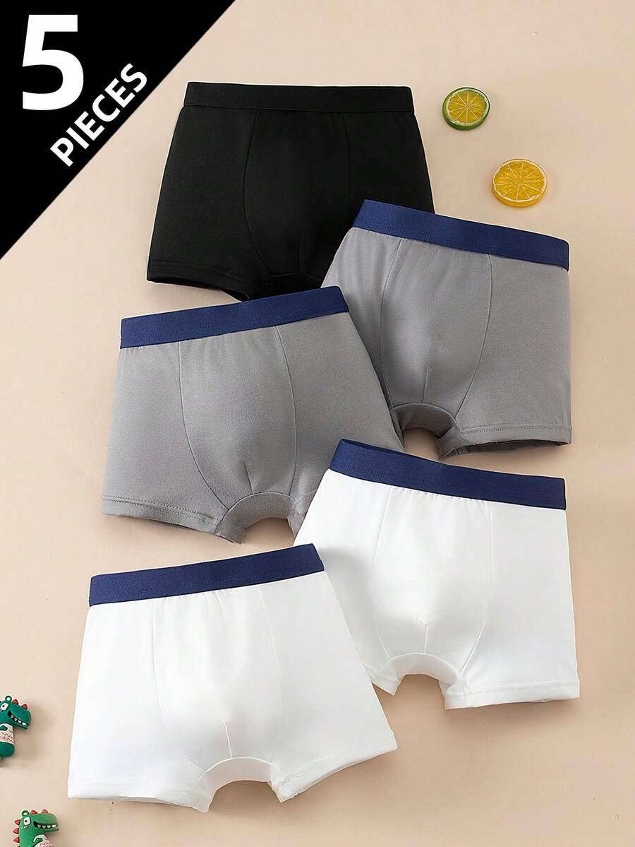 5pcs/Pack Boys' Solid Color Briefs Underwear