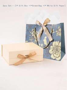 3/1pc Folding Gift Box, Gift Packaging Box,The Set Comes With A Beautiful Gift Bag And Gift Paper Ribbon Gift Box With Bow Folding Box,Saudi National Day Celebration Family & Friends Gift Wrapping Box, Universal Festival Gift Wrapping Valentine Day