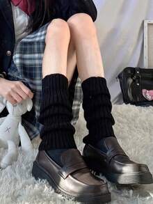1 pereche jambiere decorative pentru femei, culoare solidă, jambiere lungi tricotate la modă, șosete calde, recomandate de bloggerii de modă, potrivite pentru stilul uniformă școlară JK și ținuta elegantă