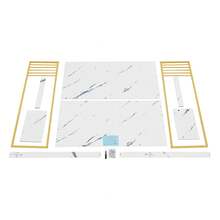 Modern White&Gold Rectangular Coffee Table (39.4*19.7*15.7in), Iron+MDF(PVC Veneer, Marble Pattern), High Gloss Surface, 55.12lb Load, 2 Tiers(Large Storage), Guardrails(Anti-Fall), For Living Room/Sofa Side/Office - 金色,白色 - 查看 12