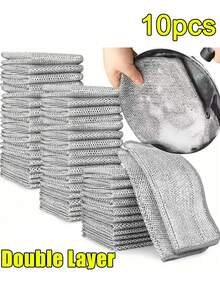 5/10/20/30/50 قطعة من أقمشة التنظيف السلكية المعدنية الفضية ذات الطبقتين، مناشف غسيل الأواني والأطباق والمقالي، قماش لا يلتصق به الزيت للمطبخ