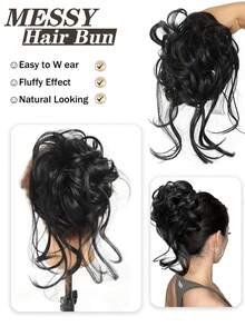 合成凌乱发髻发片卷发发髻接发带弹性接发发圈凌乱适合女性日常穿着和聚会 - 彩色 - 查看 3