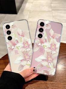 1 pieza Hermosa funda protectora de teléfono transparente con flor rosa antideslizante y antigolpes compatible con iPhone, Honor, Redmi, Galaxy - transparente - Ver 2