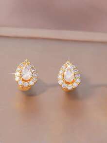 2pcs Screw-In Threaded Earrings, Elegant Bell Piercing Earrings, Copper Earrings, Sparkling Cubic Zirconia Embedded Design, Teardrop, Heart, Square Shapes Available, Matching Daily Outfits, Fashionable Creative Piercing Earrings