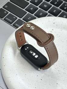 适用于小米手环 8/9/10/NFC 的皮革表带，男女通用 - 褐色 - 查看 5