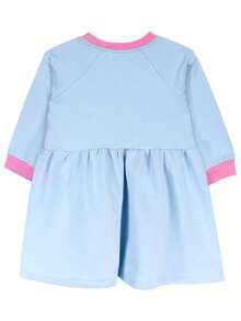 Vestido para niña pequeña de 2 y 3 años (talla extra 3X) con variante en rosa y en azul confeccionado en tejido de punto con manga larga y aplicación de arcoiris con glitter y lentejuela - Azul - Ver 5