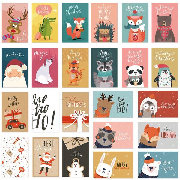24pcs Christmas Greeting Card Set, Includes Envelopes, Assorted Holiday Cards Featuring Santa Claus, Reindeer, Snowman Designs - Send Christmas Blessings To Family, Friends, Colleagues