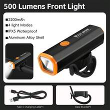 WEST BIKING Cycling Headlights - 500 Lumen LED Headlights For Road/Mountain Bikes | USB Rechargeable Bicycle Lights With 4 Modes | Waterproof Bicycle Headlights
