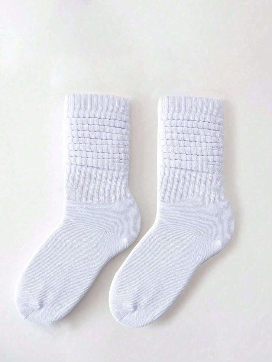 1 Pair Women's Long Pile Up Socks,Thigh High Socks,Crew Socks,Solid Color Calf Socks ,Slouch Socks,Simple And Suitable For All Seasons, Perfect For Daily Wear