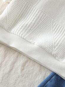 2 件套男童秋季运动衫套装，可爱熊图案圆领长袖上衣和蓝色牛仔长裤 - 白色 - 查看 5