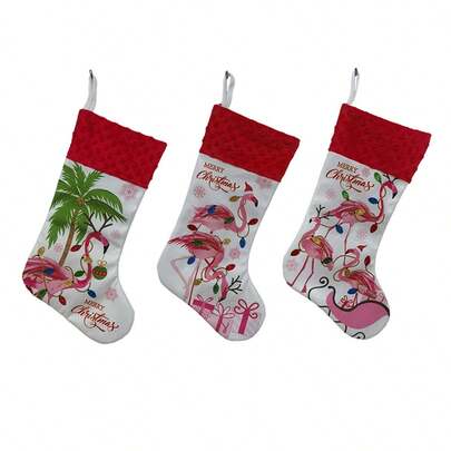 3pcs Pink Flamingo Christmas Stockings Set Creative Bird Hanging Stocking Ornament For Fireplace Mantel Decor