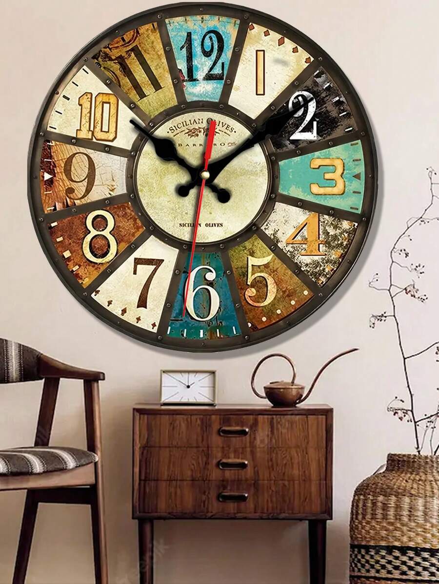 1 pièce Horloge murale silencieuse de style vintage de 10 pouces/12 pouces - Fonctionne sur pile, parfaite pour la décoration de la chambre, du salon, du bureau, de la cuisine et de la salle de bain