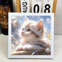 1/6pcs New 5D DIY Diamond Painting Kit, Cat Theme Pattern, Full Round Diamond Painting Canvas Art Craft, Living Room Bedroom Study, Halloween Christmas Gift, Home Decor Wall Art, Frameless