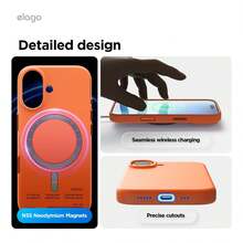 Elago High Quality Magnetic Liquid Silicone Case For IPhone 17, Compatible With MagSafe, Liquid Silicone Material, Protective Cover, Shockproof, Slim Phone, Fashion, Velvet - For Men, For Women, Luxury, Fashion, Minimalist - 橘色 - 查看 8