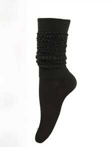 1 Pair Women's Long Pile Up Socks,Thigh High Socks,Crew Socks,Solid Color Calf Socks ,Slouch Socks,Simple And Suitable For All Seasons, Perfect For Daily Wear