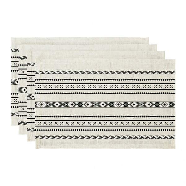 Boho Tischsets 6er-Set, 45x30 cm Abwaschbare Leinen Platzsets, Rustikale Vintage Tischsets, Minimalistische Linien Tischdekoration, Geometrisch Gestreift
