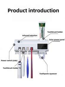 1Pc White Smart Toothbrush Sterilizer, Hole-Free Wall-Mounted Toothbrush Holder, USB Charging Multi-Functional Automatic Toothpaste Squeezer, Bathroom Set Can Hold 4 Toothbrushes And One Toothpaste, Suitable For Bathrooms, Dormitories, And Home Decoration Home Bathroom Decor - Multicolor - View 11