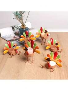 1 pièce Bougeoir en forme de dinde colorée, design debout et assis, pour la décoration de table à manger à la maison, décoration de maison pour les fêtes, mise en scène, Thanksgiving, décoration de fête de Noël