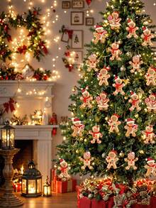 6 buc/1 cutie Decorațiuni pentru brad de Crăciun cu omuleț de turtă dulce - Ornamente de Crăciun cu sclipici roșu agățat, pentru sărbătorile de iarnă, Anul Nou, brad de Crăciun, Articole de sărbători, Decorațiuni pentru casă, Decorațiuni pentru cameră, Decorațiuni de sărbători, Decorațiuni pentru brad de Crăciun, Mobilier pentru casă de interior și exterior, Decorațiuni de Crăciun pentru casă, Decorațiuni de Crăciun - Roșu