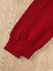 Young Girl Vacation Fashion Pearl Decor Round Neck Long Sleeve A-Line Knit Sweater Dress, Comfortable & Soft, Suitable For Daily, Outdoor, Travel, Vacation, Home, Daycare, School Wear, Spring/Autumn/Winter