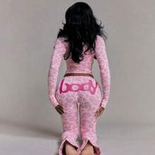 Women's Fashion Hooded Camouflage Printed Long Sleeved Sports Slim Fit Pants Two-Piece Set - Hồng - Xem 7
