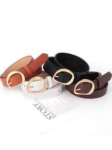 1pc Women's Asymmetrical Buckle Belt, New Niche Casual Waist Belt, Retro Unique Ins Style, Simple Versatile Decoration For Jeans, Dresses