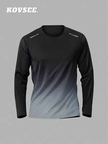KOVSEE 男士渐变长袖T恤，速干运动上衣，圆领，微弹针织面料，休闲运动皆宜，四季舒适春季款 - 灰色 - 查看 6
