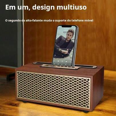 ONEX Caixa de Som Radio Retrô Vintage Bluetooth Portátil com Rádio FM e Suporte para Celular