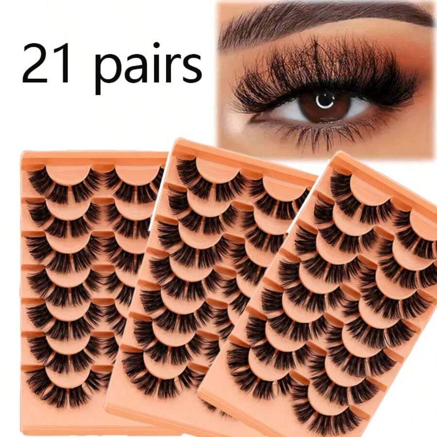 21-Pair False Eyelash Set Fluffy Cat-Eye Lashes Black False Eyelashes Features A Fine Band For Comfortable Wear - Fox Eye Lashes - View 1