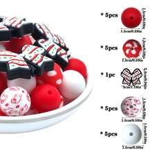 21 piezas/42 piezas Cuentas de silicona en forma de lazo navideño Suministros para hacer manualidades de collares, llaveros, decoración de autos, cadenas para bolsos, cadenas para teléfonos, pulseras y talla grande