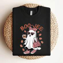 Women T-Shirt Print Cute Boo Jee Ghost Halloween Leopard Ghost Coffee Womens T-Shirt Soft Designer Clothes T-Shirt For Women Casual Versatile Summer Fashion Streetwear Breathable Women Top Graphic Tees Stretched Top For Everyday Wear Slightly Graphic Female