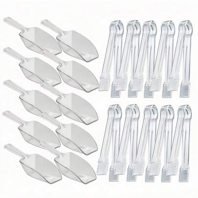 20 Paquetes de Pinzas de Servicio de Buffet de Plástico, Mini Utensilios de Servicio, Pinzas para Aperitivos y Cucharas de Cocina de Plástico, Cuchara de Hielo Transparente, Cuchara de Buffet para Dulces y Postres