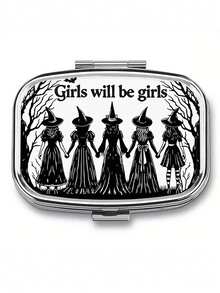 Hộp đựng thuốc 2 ngăn xách tay, hộp đựng vitamin bằng kim loại trang trí, quà tặng Halloween (hình phù thủy, bí ngô, mèo) - Nhiều màu - Xem 26