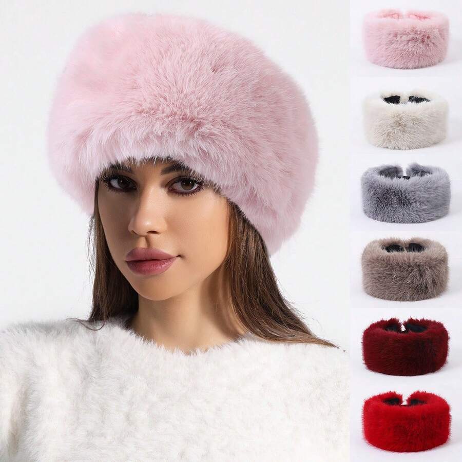 Classic New Solid Color Faux Fur Thick Fur Headband, Headwrap, Earwarmer, Headband For Autumn/Winter Fall
