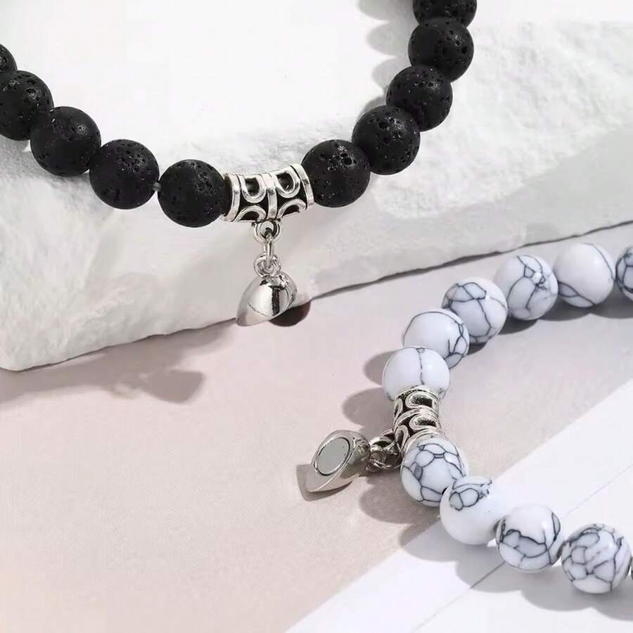 2-Piece Couple Bracelet Kit With Natural Stones - Together All The Best And Top! - Coral Orange - View 1