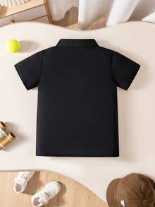 男童和幼儿撞色短袖 Polo 衫 - 黑色 - 查看 2