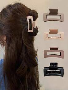 4pcs Women's Fashion Simple Square Hair Claw Hair Clips, Black Coffee Color, Medium Size, Suitable For Daily Use, Gift Hair Accessories, Claw Clip Fall Winter For Vacation Outfits Woman