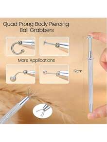 Piercing Taper Ball Grabber Tool For Changing Jewelry - 14G 16G 18G 20G Stainless Steel Flat Back Earrings Applicator Tool Threadless Insertion Pin Thread Body Piercing Kit For Ear Nose Lip, Silvery, Pink