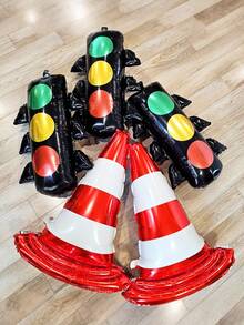 6pcs Racing Car Theme Balloon Set, Includes Traffic Light, Barrier, Checkered Balloons, Suitable For Fast Racing Car Theme, Motorcycle, Birthday Party, Party Decorations, Traffic Signal Lights, Racing Car Theme Party Supplies - 彩色 - 查看 7