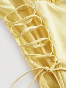 Vestido sin mangas para mujer, vestido largo liso con escote fruncido y cordones laterales - Amarillo - Ver 4