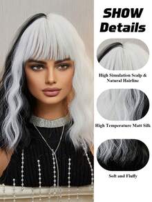 14 Inch Black White Synthetic Curly Bob Wig - Flattering Bangs, Versatile Wavy Texture, Heat Resistant - Chic Bob Style Wig For Fashionistas, Ideal Daily Wear, Halloween - Multicolor - View 8