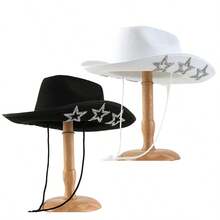 A Unisex Cowboy Hat Adorned With Studs And Rhinestone Stars, Featuring A Punk-Inspired Glossy Finish. Suitable For Parties, Cosplay, Dances, Masquerade Balls, Festivals, Weddings, Birthdays, And Music Festivals. - Multicolor - View 18