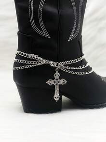 银色哥特式十字剑靴装饰链 - 独特的西部鞋 DIY 装饰，适合女性乡村节日、嬉皮士和牛仔靴配饰