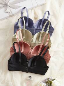 4PCS Ladies' Balcony Cup Set With Steel Strap For Support, Breathable, Solid Color, Simple Design, Sexy And Stylish, Makes Large Breasts Appear Smaller - Multicolor - View 3