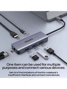 PHILIPS 擴充座SWR1602D/93 type-c擴充座 macbook拓展座 適用華為蘋果電腦多功能轉接頭 太空灰 - 太空灰 - 查看 1